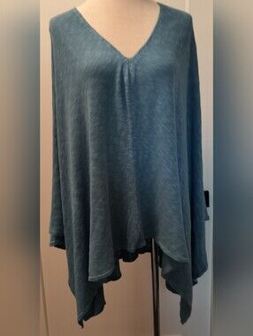 Classic V-Neck Blue Poncho Sweater